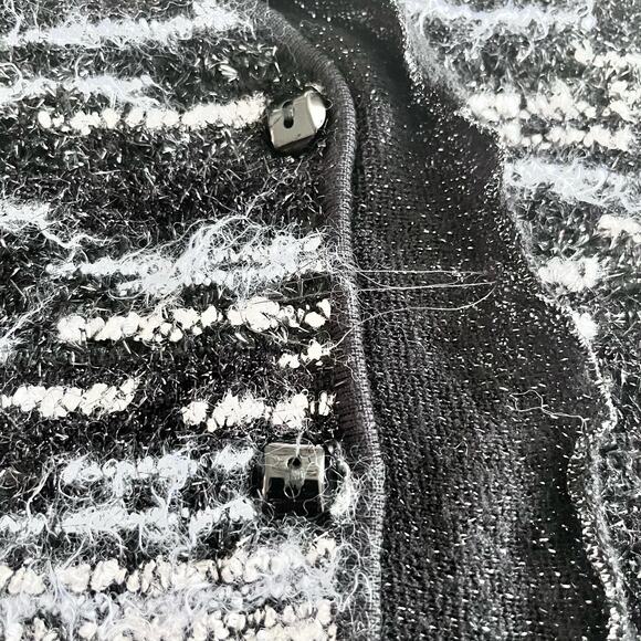 Stizzoli Black White Eyelash Knit Striped Metallic Cardigan Sweater Jacket - Picture 8 of 11